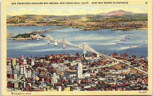 1930s SAN FRANCISCO CALIFORNIA OAKLAND BAY BRIDGE EAST BAY LINEN POSTCARD 42-229