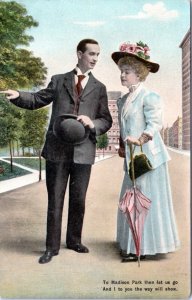 Postcard Th. Eismann 1092 - Couple on street - To Madison Park then let us go