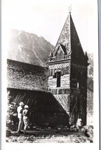 VINTAGE POSTCARD THE OLD LOG CHURCH LOCATED AT BENNETT YUKON TERR. REAL PHOTO