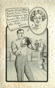 C-1910 Bowling Sports Romance humor Artist Impression Postcard 22-4034