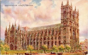 Westminster Abbey London Old Car British Kings Postcard Art Colour UNP Vintage 