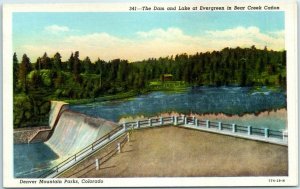 M-2528 The Dam & Lake at Evergreen in Bear Creek Cañon Denver Mt Parks Colorado