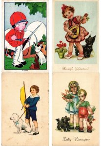 CHILDEN WITH DOGS ARTIST SIGNED HUMOR, 108 Vintage Postcards (L6228)