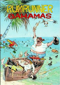 Rumrunner Bahamas Postcard Comic Drunk Pirates Boat Rum Bottles Islandmerchants