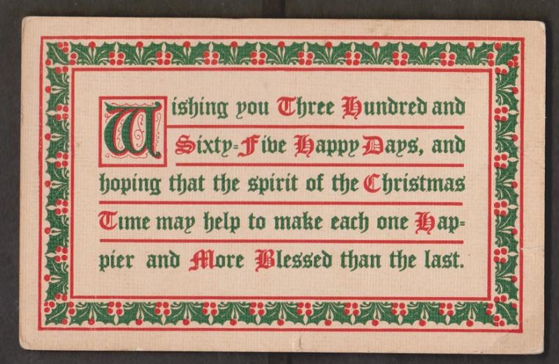 Christmas Greetings - Used c1908 - Slight Wear