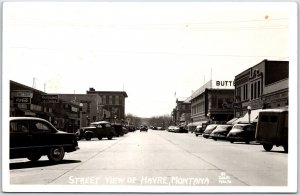 Postcard RPPC Havre Montana Street View Old Cars Shops Signs Donut Coka Cola