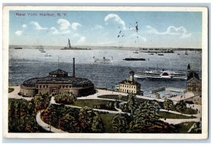 1915 Steamer Boats Buildings New York Harbor New York NY Antique Postcard 