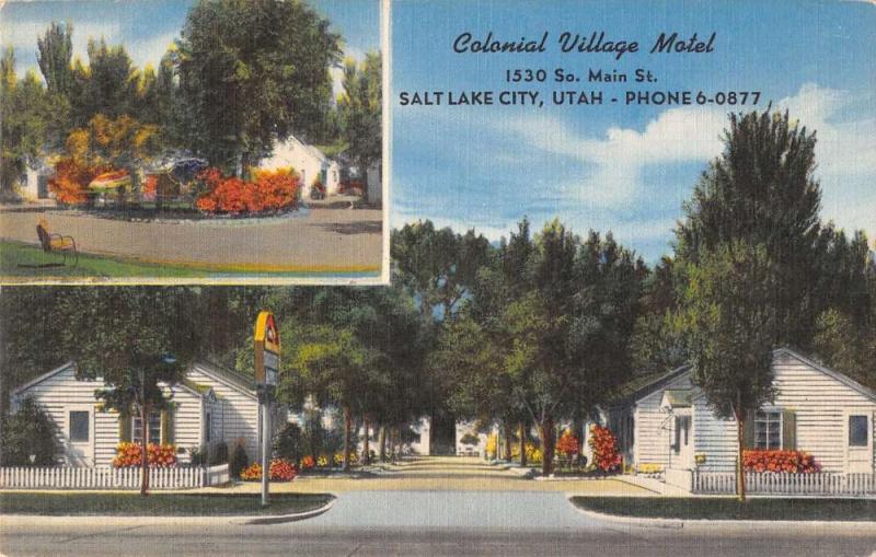 Salt Lake City Utah view of Colonial Village Motel linen antique pc Z22341