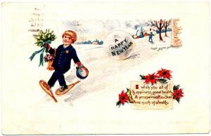 Walking With Snowshoes Happy New Year - 1922