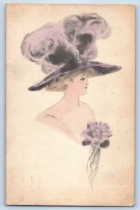 1910 Pretty Woman With Fancy Hat Feather And Flowers Fort Wayne IN Postcard