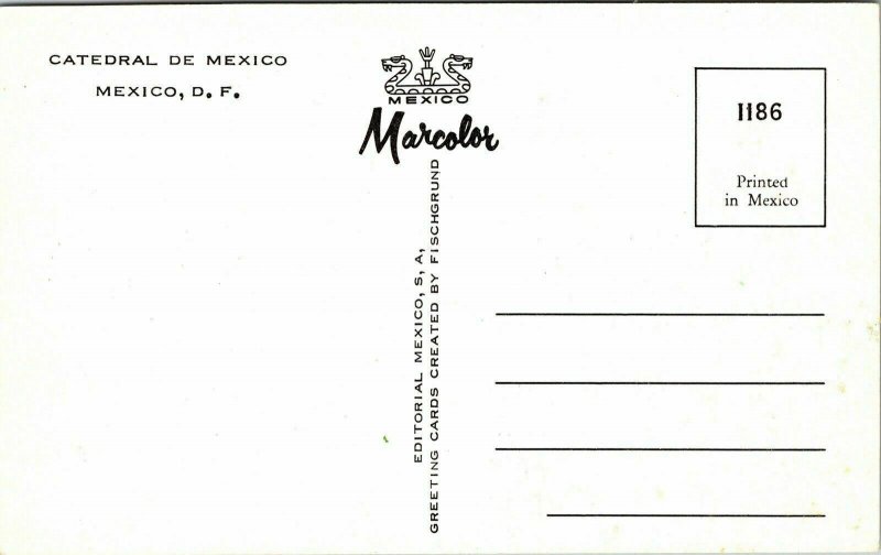 Catedral De Mexico DF VTG Postcard UNP Unused Marcolor Vintage Chrome 