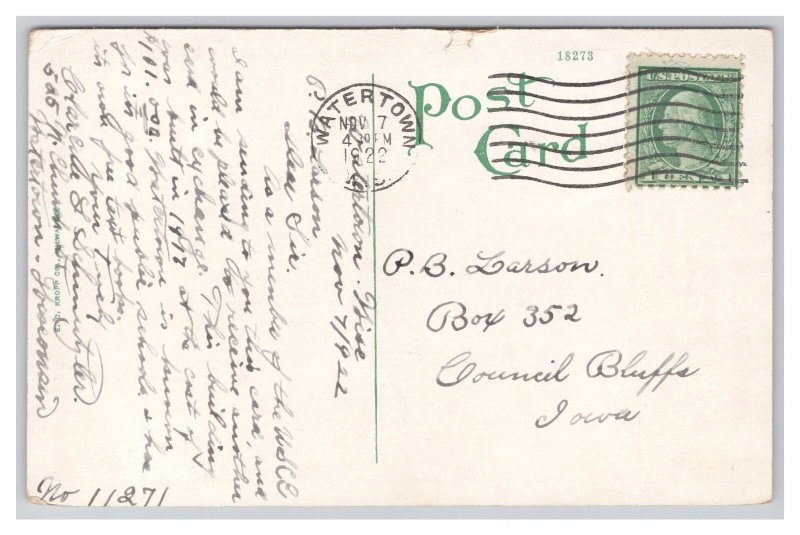 Watertown Wis. Wisconsin High School Postcard c1922 Postmark