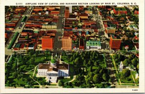 Vtg Aerial View of Capitol & Business District Main Street Columbia SC Postcard