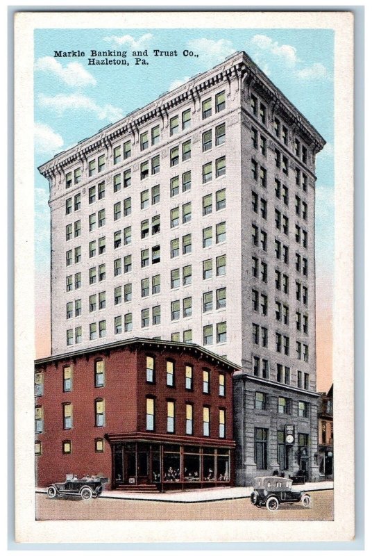 c1920's Markle Banking & Trust Co. Building Cars Hazleton Pennsylvania Postcard