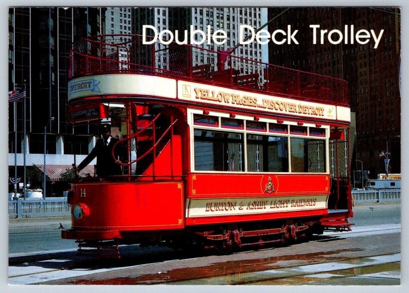 Burton & Ashby Light Railway, Double Deck Trolley Tram Car, Detroit MI Postcard