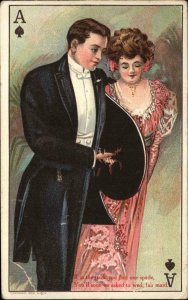 Playing Cards Romance Beautiful Woman Ace of Spades c1910 Vintage Postcard