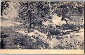 Boating on Black River, South Haven MI Vintage Postcard A60