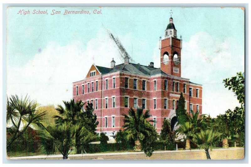 1909 High School Exterior Roadside San Bernardino California CA Posted Postcard