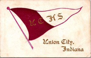 Postcard Pennant Flag U.C.H.S. High School Union City, Indiana