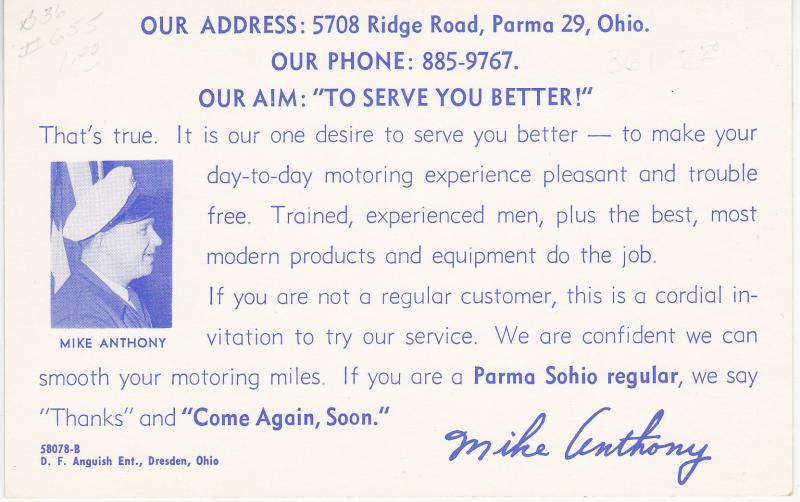 Standard Oil Sohio Gas Station, Parma, Ohio, advertisement 1960's