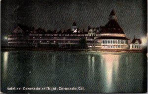 Postcard Hotel Del Coronado at Night in Coronado, California