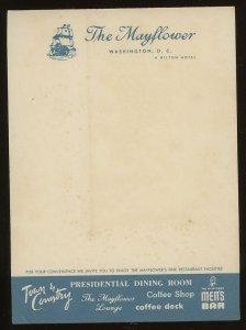 1940s THE MAYFLOWER HOTEL HILTON ERA UNUSED NOTE PAD SHEET 18-1X 