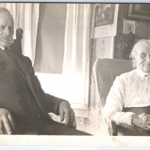 c1910s Old Man & Woman RPPC House Interior Wall Calendar Real Photo Overy 173