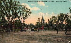 Vintage Postcard 1912 Cambridge Street Subway Entrance Cambridge Massachusetts