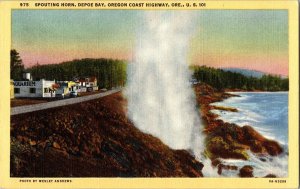 Spouting Horn Depoe Bay Coast Highway U.S. 101 Wesley Andrews Linen Postcard 