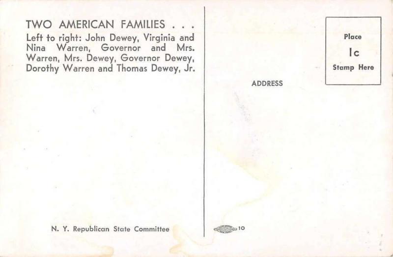 Governor Dewey and Governor Warren with Families Vintage Postcard J45094