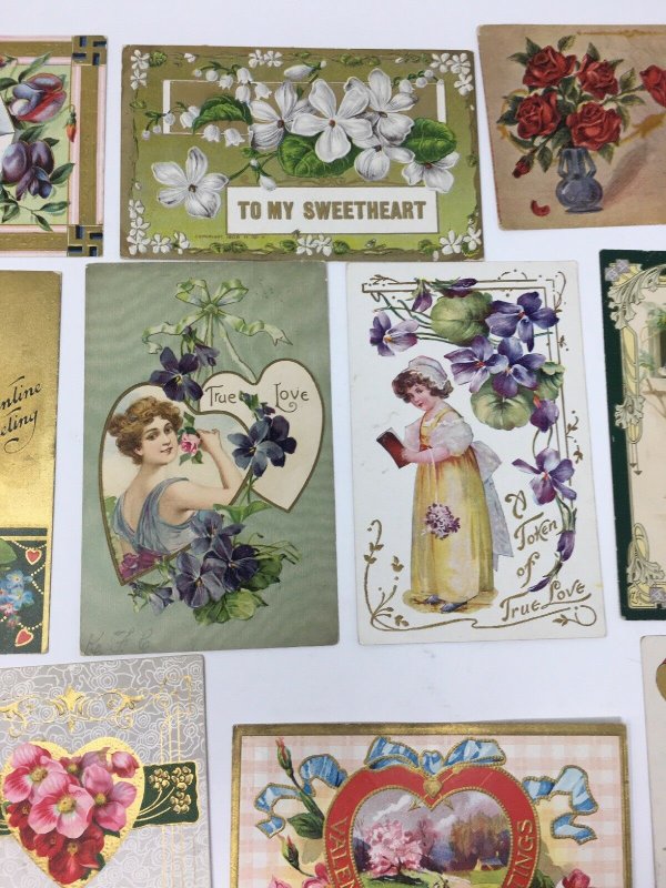 Valentine Postcard Lot of 25 Vintage Antique Mixed Cupid Hearts