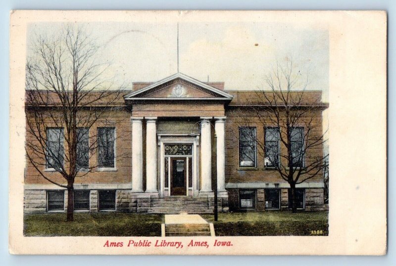 Ames Iowa Postcard Public Library Exterior Building View c1907 Vintage Antique