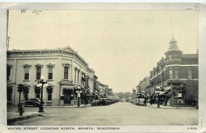 Postcard 1941 Wisconsin Sparta Water Street North Autos Wayne Paperbox 23-12818