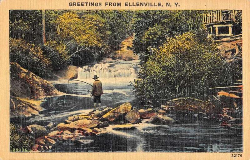 Ellenville New York Fishing Scene Greeting Antique Postcard K103664