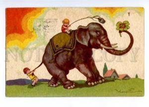 3149751 ART DECO Kids w/ ELEPHANT by CASTELLI vintage DEGAMI PC