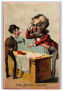 1880s Victorian Card Men Map Satirical Our Artist Cutter Comical #5G