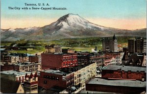 Vtg Tacoma WA Birdeye View of City & Snow Capped Mountain 1910s Postcard