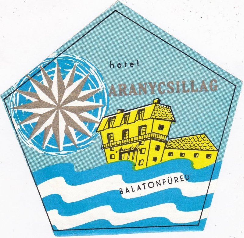 Hungary Balatonfured Hotel Aranycsillag Vintage Luggage Label sk3709