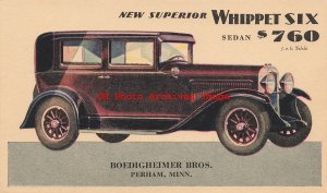 Advertising Postal Card, Willys-Overland Whippet Six, Boedigheimer Bros Perham