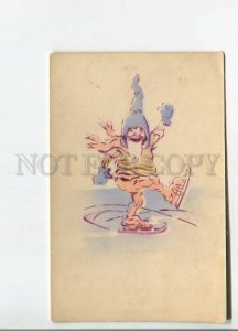 481144 NEW YEAR Happy GNOME Dwarf SKATES Ice Skating SPORT Vintage RUSSIA