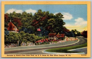 Vtg New River Canyon West Virginia WV Entrance Hawks Nest State Park Postcard