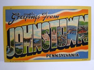 Greeting From Johnstown Large Letter Postcard Pennsylvania Linen Curt Teich