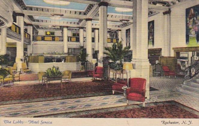 New York Rochester Hotel Seneca The Lobby 1950 Curteich