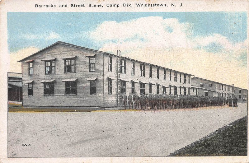 Barracks and Street Scene, Camp Dix, N.J., Early Postcard, Unused