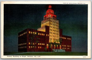 Decatur Illinois 1940s Postcard Stately Building At Night