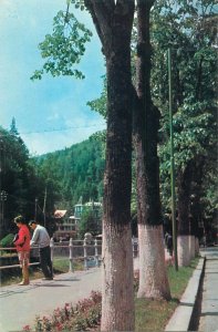 Postcard Romania Slanic Moldova vedere generala din park strada rau vale padure