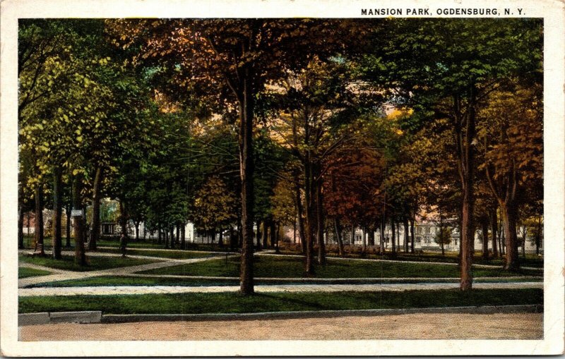 Mansion Park Ogdensburg NY New York WB Postcard Curteich VTG UNP Vintage Unused 