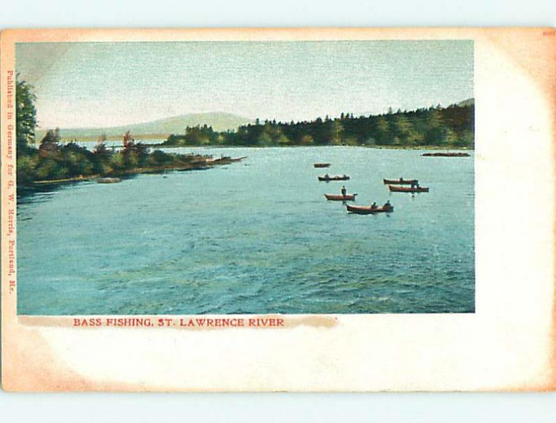 Unused Pre-1907 BASS FISHING ON ST. LAWRENCE RIVER State of New York NY t3375
