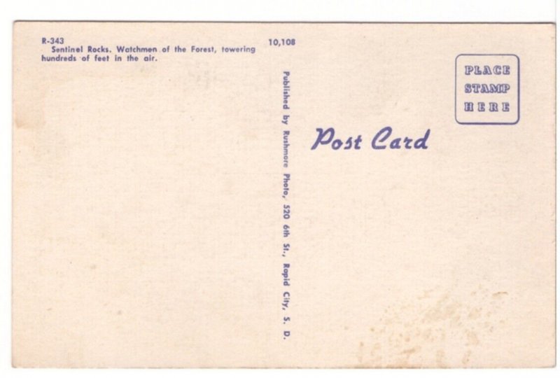 Sentinel Rocks, South Dakota Vintage Linen Postcard