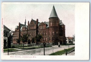 Janesville Wisconsin WI Postcard High School Building Exterior View 1905 Vintage